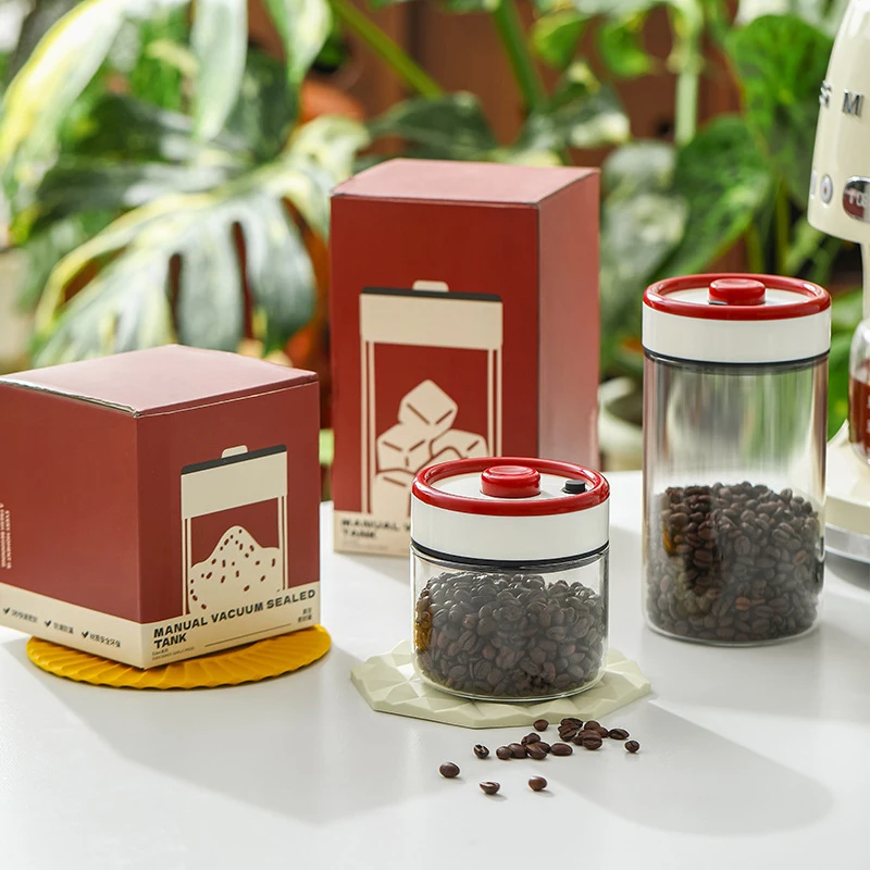 جرة تخزين حبوب القهوة والشاي، مكنسة كهربائية محكمة الغلق، زجاج بوروسيليليك مرتفع مع شفط مكنسة كهربائية