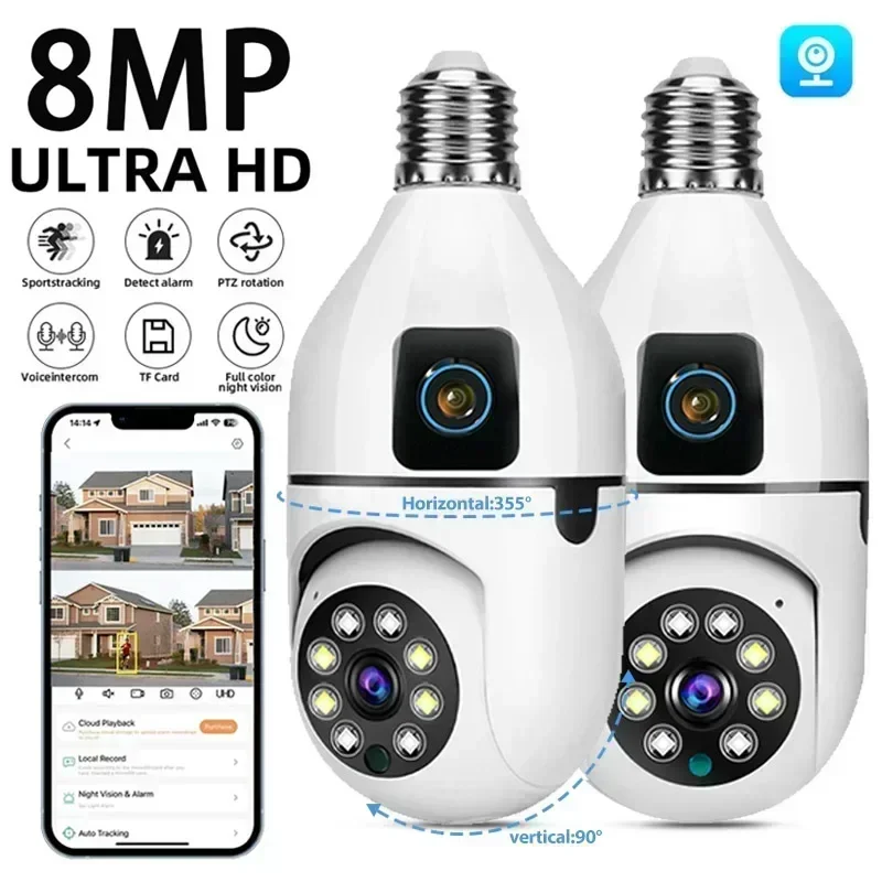 8MP E27 Bulb Surveillance WIFI Camera Human Tracking Full Color Night Vision Automatic Zoom Indoor Security Monitor Wifi Camera