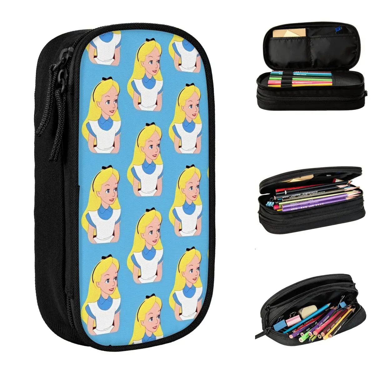 Alice In Wonderland Cartoon Pencil Cases Brave Girl Pen Holder Bag Girl Boy Big Capacity Students School Zipper Pencilcases