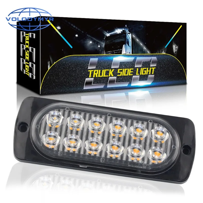 

Volodymyr Truck Side Light Ultra-thin Side Flash Light 12LED Strobe Signal Warning Headlights 12V-24V Motorcycle 36W