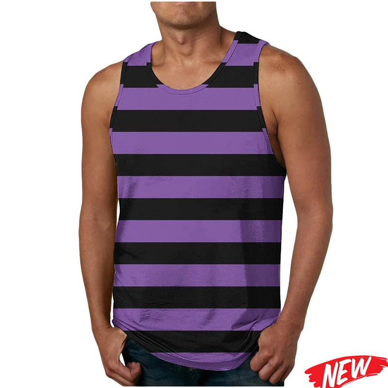 Simple Stripe Pattern Men Tank Top Outdoor Running Sports Vest Summer Gym T-shirt Fashion Quick Dry Breathable Sleeveless Shirt