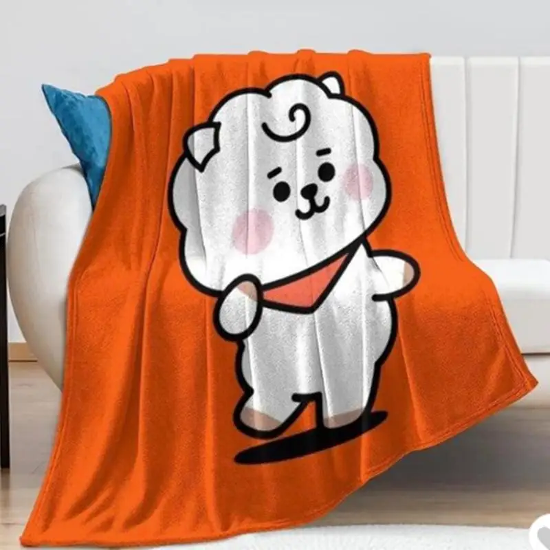 Kawaii Bt21 Blanket Cartoon Home Lightweight Flannel Soft Warm Throw Blanket Suitable for Bed Sofa Travel Camping Office Chair