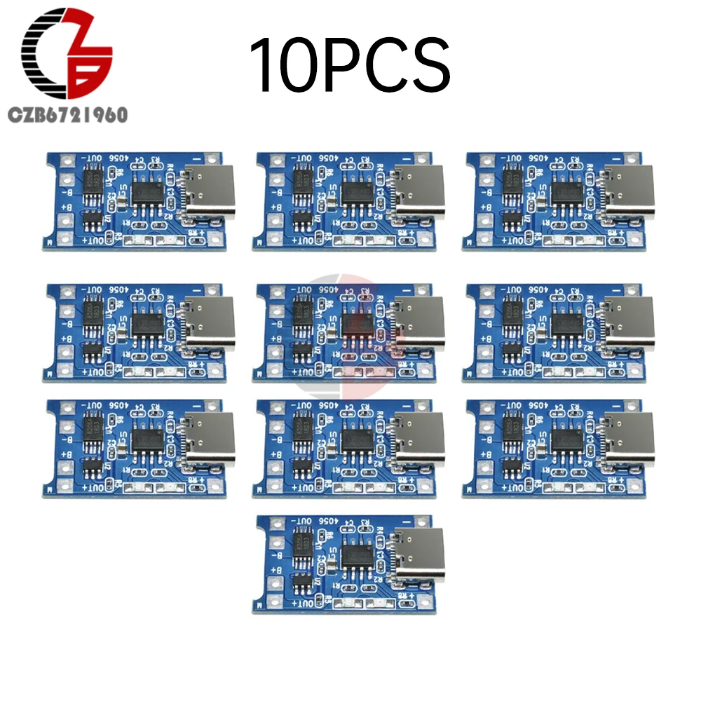 10pcs TP4056 1A 5V Lithium Battery Charging Board Module Micro USB/Type-c Interface Charging Protection 2-in-1