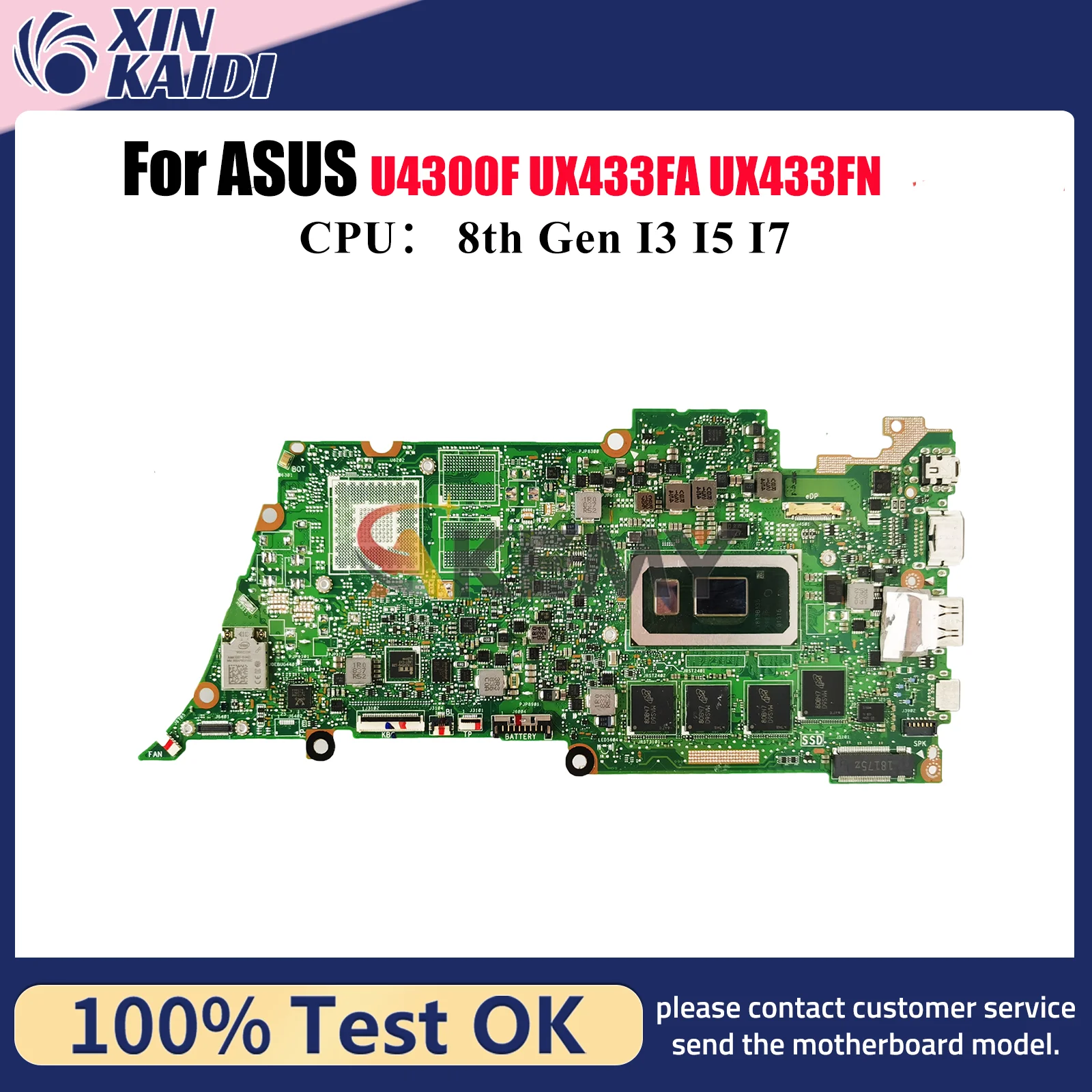 

UX433FA Материнская плата для ноутбука ASUS ZenBook UX433FA U4300F UX433FN UX433F Материнская плата для ноутбука с процессором I3 I5 I7 100% тестирование OK stk