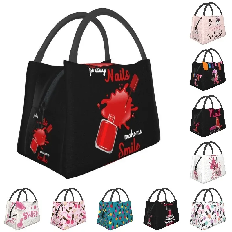 

Custom Pretty Nails Make Me Smile Lunch Bags Men Women Cooler Warm Insulated Boxes for Office Travel