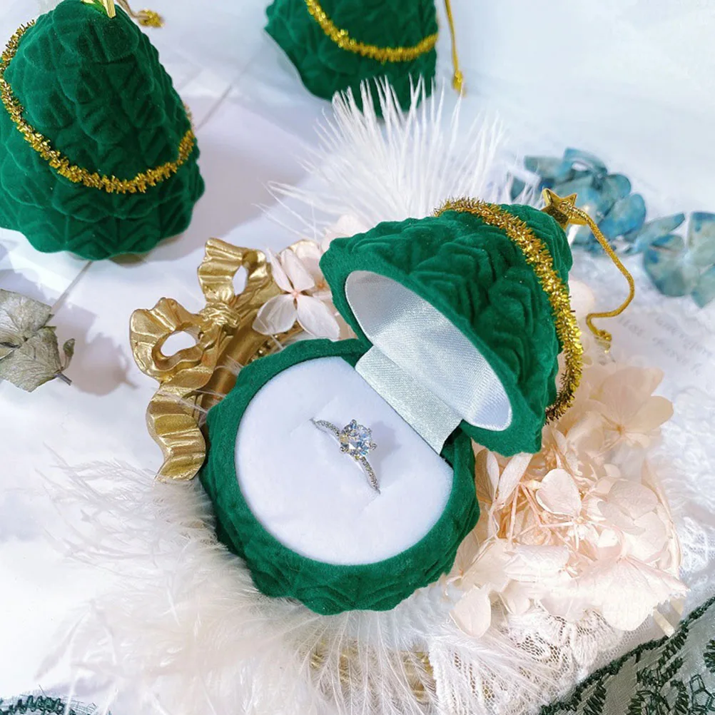 

2PCS Christmas Tree Ear Studs Rings Earrings Storage Cases Jewelry Boxes Plastic Flocking Material Long Lasting Use Jewelry