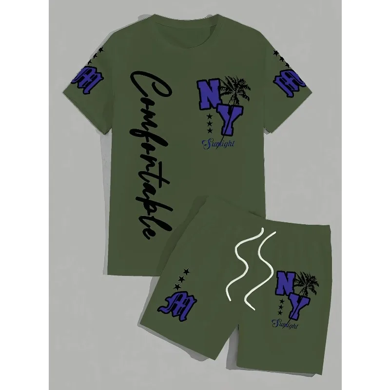 2025 New Bestselling Trendy Men's T-shirt Short Sleeve Shorts Set Personalized Street Style Summer Casual Fashion Set