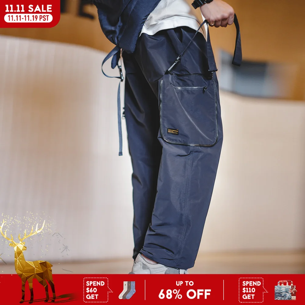 

Maden Casual Men's Loose Fit Multifunctional Straight Pants Drawstring Pockets Deformable Pants Autumn Wide Leg Street Trousers