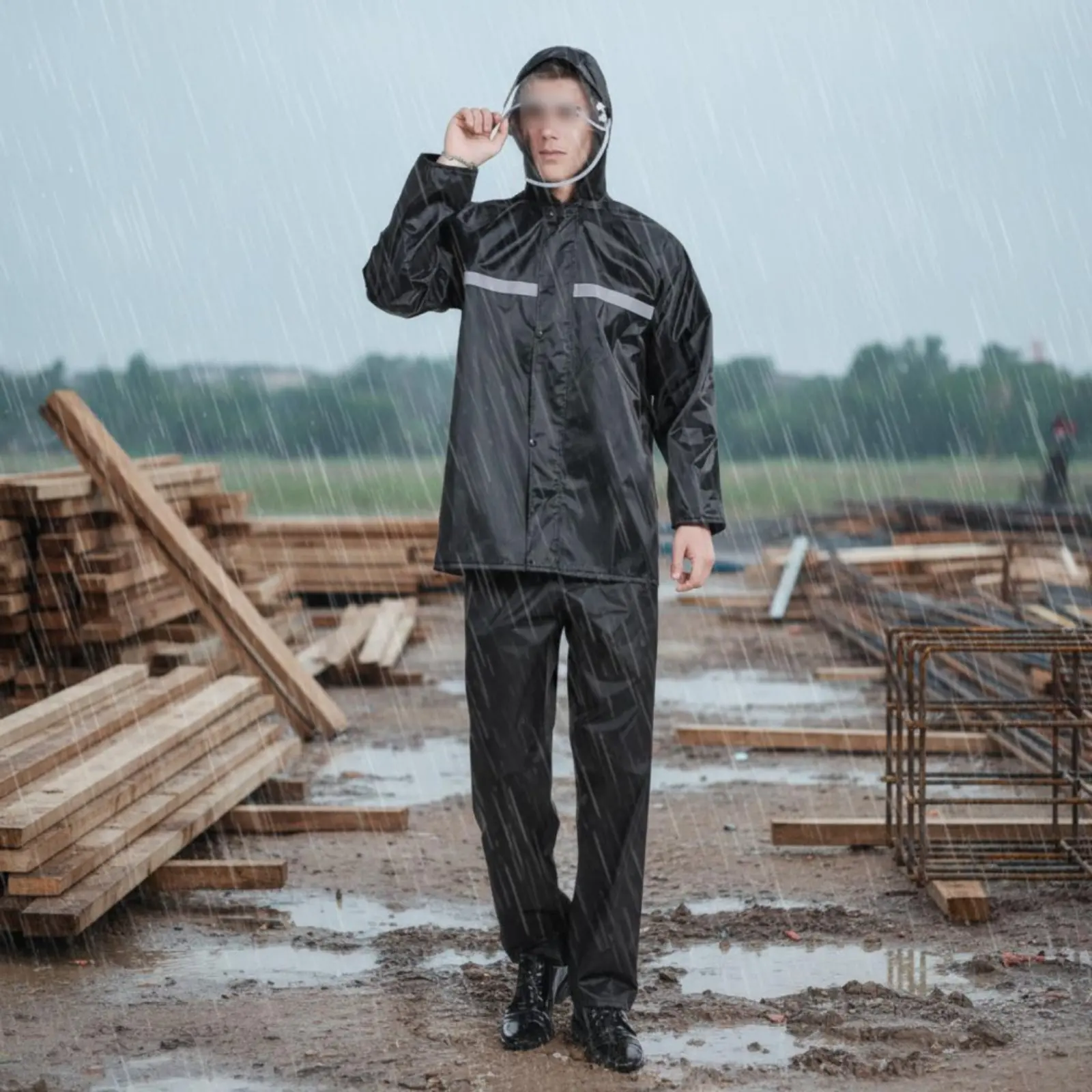 

Rain Jacket and Pants Set Windproof Two-Piece Waterproof Suit Robust Duty Rain Suit Breathable Robust Duty Work Rainwear