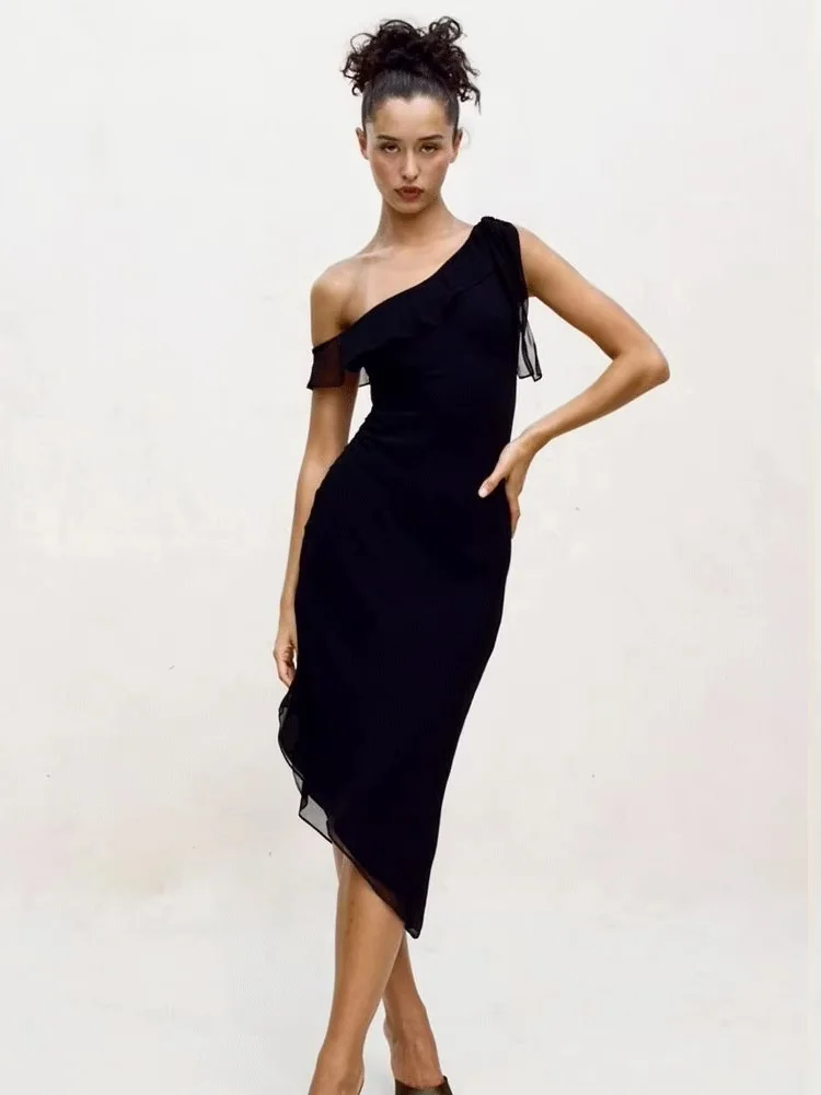 

Reformation Bla Single oulder Dr Slimming White Enhancing Long Summer New Sle French Sle High Waist Polyester Fiber