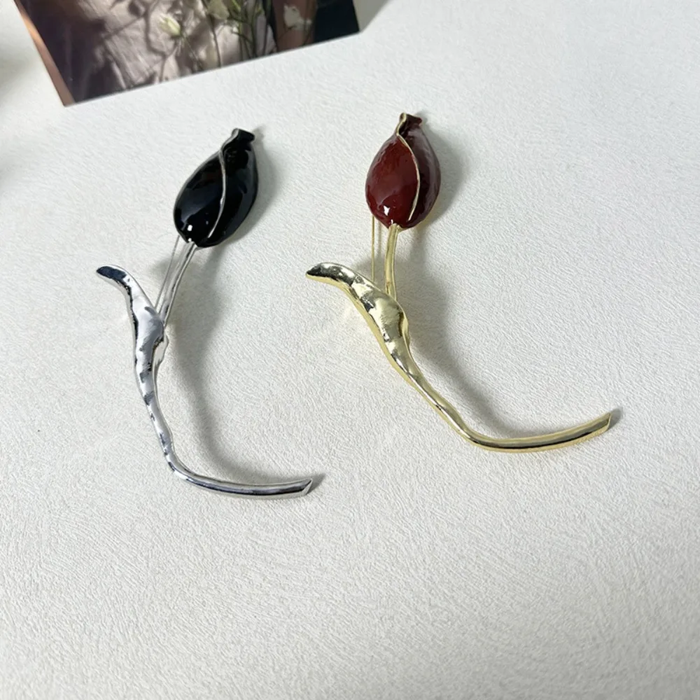 أنيقة زهرة برعم بروش بالكهرباء رائعة توليب بروش عناصر الأزهار الكورية نمط الملابس دبوس اكسسوارات حفلات الزفاف