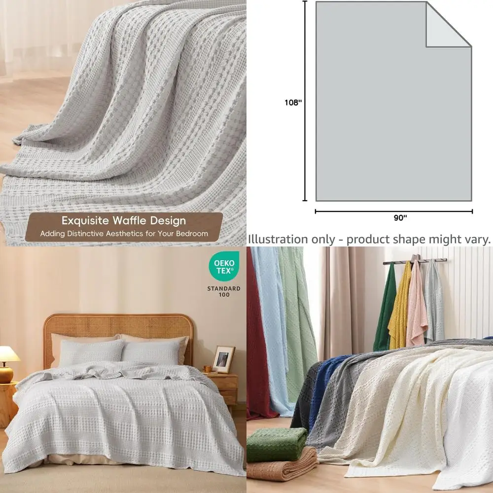 

King Size Cotton Waffle Weave Blanket, Soft, Lightweight, Breathable, All-Season, Luxury Aesthetic, Home Decor, 108x90 inches, L