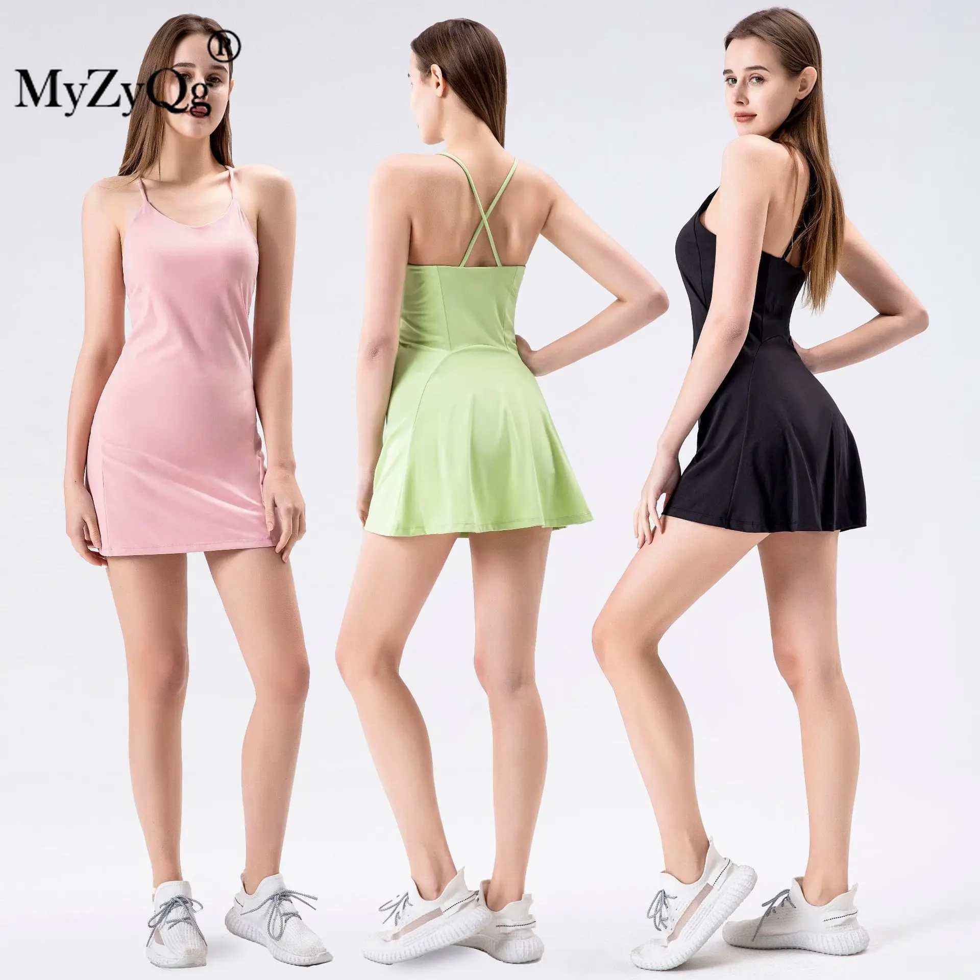 

Spring and Summer Women Sports Yoga Tennis Dress Quick Dry High Waist Pocket Shorts Beautiful Back Badminton Suspender Skirt