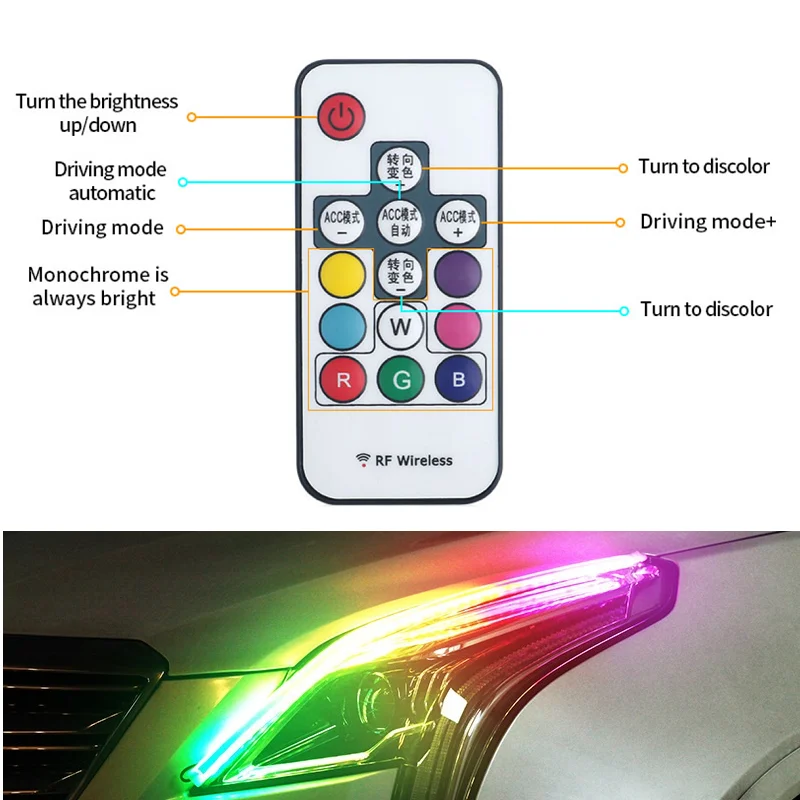 2pcs Daytime Running Lights Car LED DRL Lamp Strip DRL LED Light Auto Headlight Turn Signal Light RGB With Remote App Control