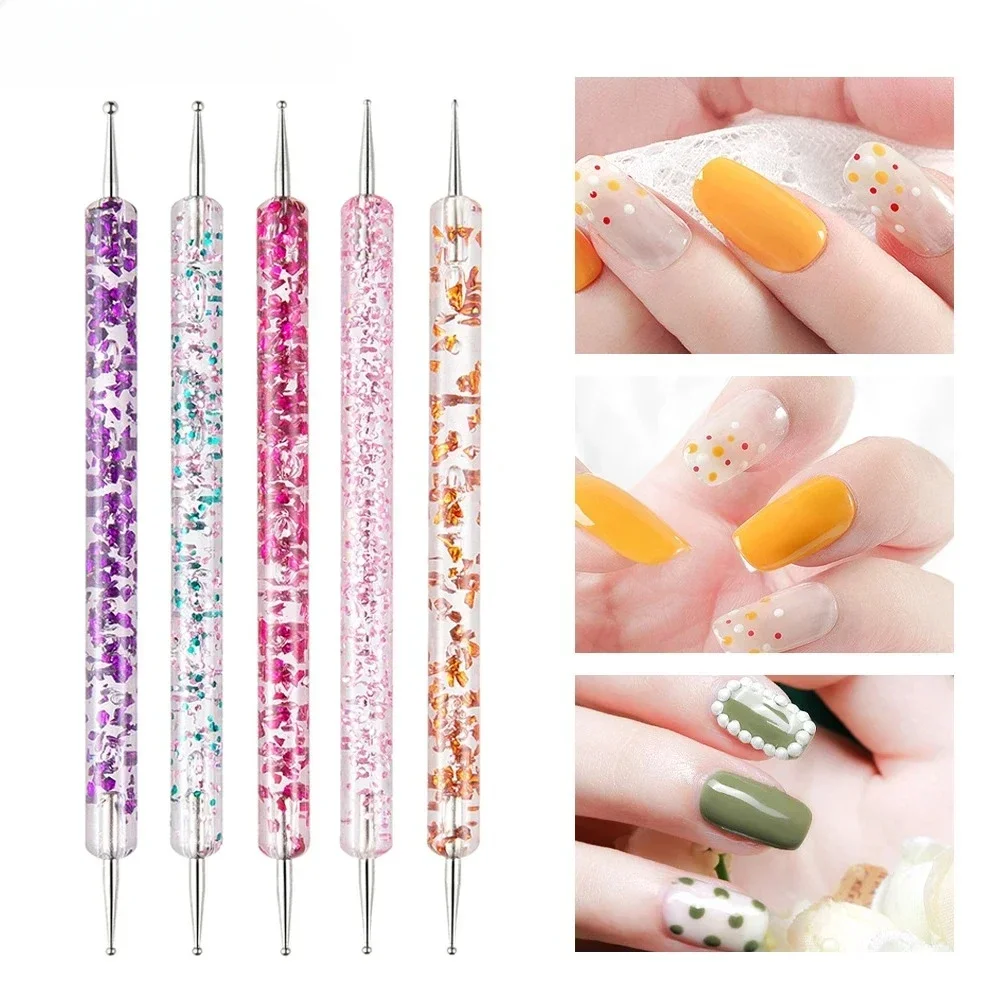 5 teile/satz Dual-Ended Nail art Punktierung Stift Mit Strass Griff 3D UV Gel Liner Blume Muster Zeichnung Malerei Pinsel werkzeug Kits