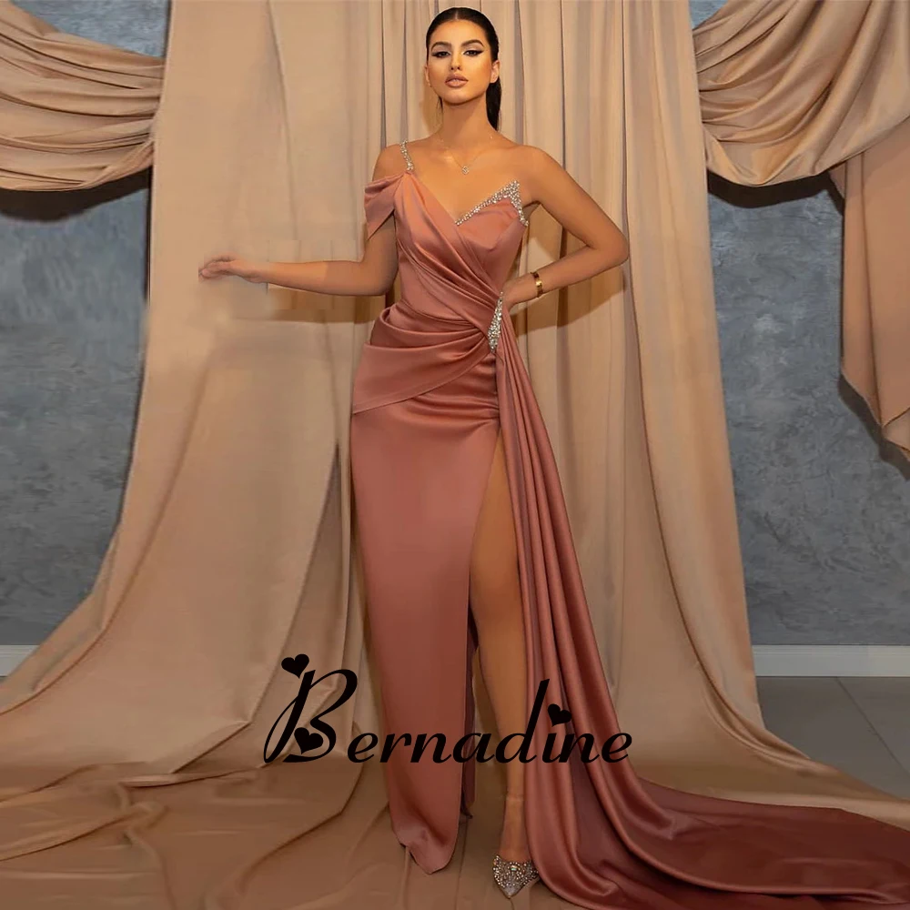 

Bernadine Graduation Dresses Trendy Spaghetti Straps Evening Party For Women V Neck Slit Mermaid Rhinestones Robe De Mariée