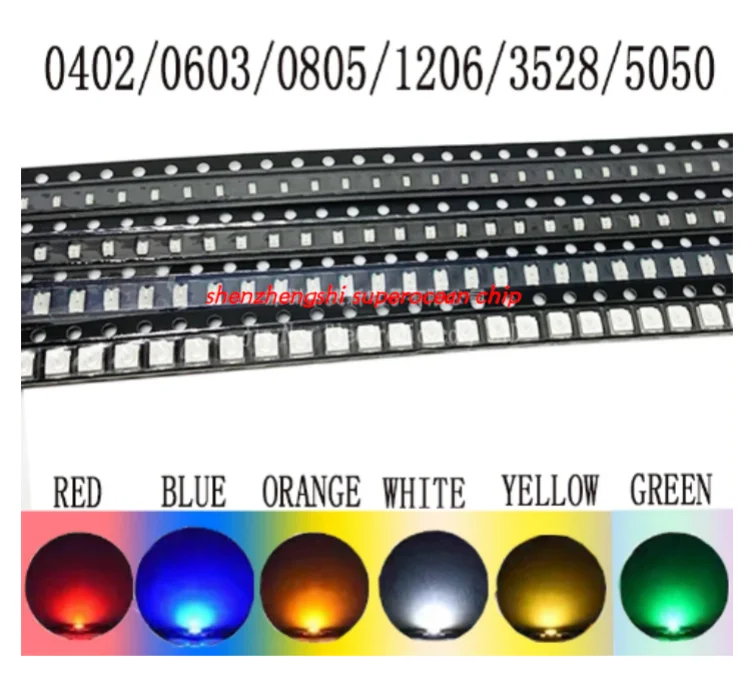 A whole plate 0402 0603 0805 1206 1210 SMD New LED Diodes Light Yellow Red Green Blue White 4000PCS 3000PCS 2000PCS