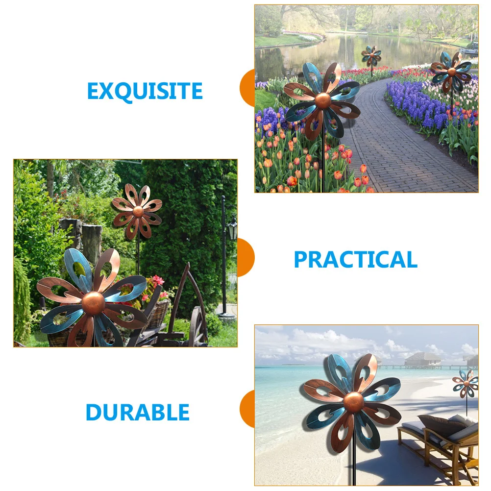 

Iron Windmill Decor Outdoor Garden Yard Stake for Lawn Landscape Scene Rotating Metal Craft Ornament Bright Fun Design