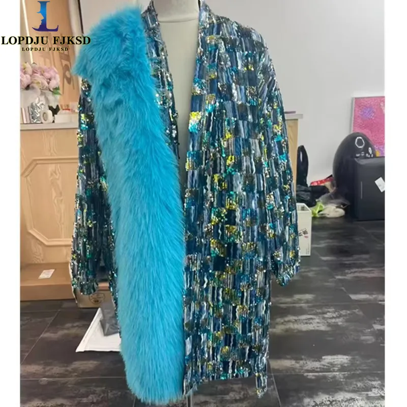 

Женское пальто из искусственного меха, хлопковая куртка на пуговицах, женская одежда, верхняя одежда с v-образным вырезом, блестки, сращенные, осень и зима, 2025