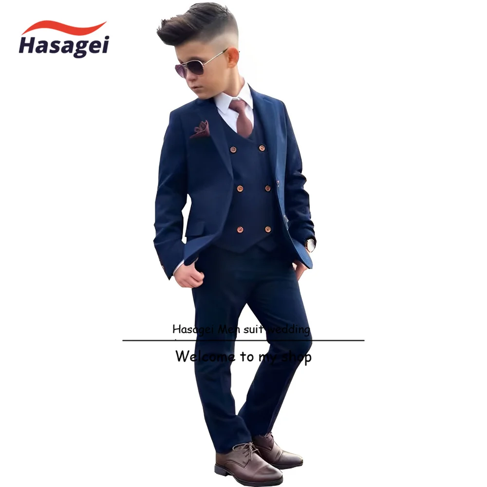 Terno formal turquesa infantil, colete com seios duplos smoking de casamento, roupa personalizada para meninos, vestido de festa, 3 PCs