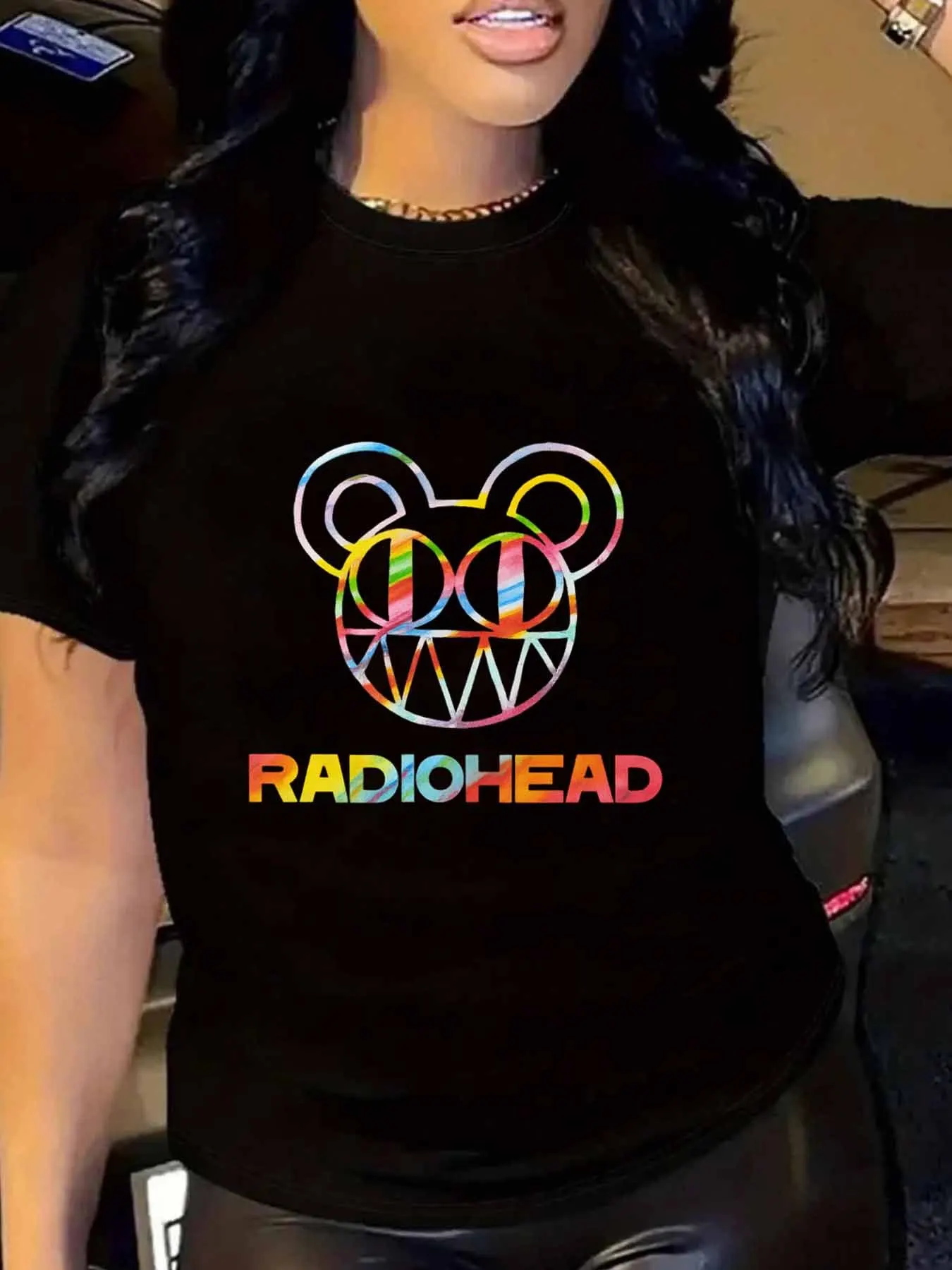 

【WY10889】Женская футболка больших размеров с круглым вырезом и короткими рукавами, эластичными полурукавами и модными принтами