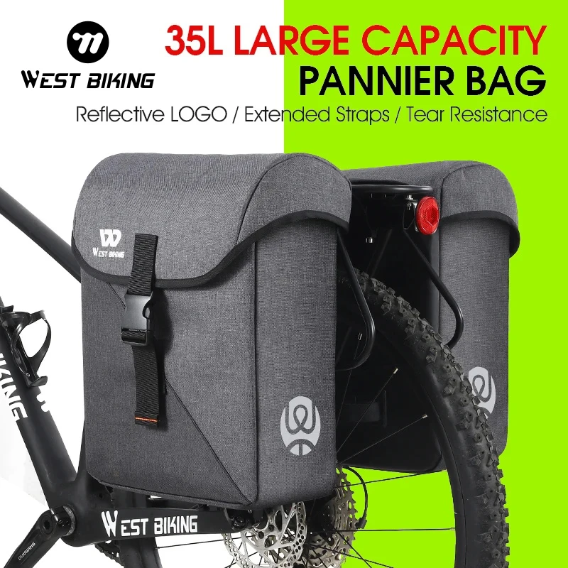 

WEST BIKING Waterproof Bicycle Trunk Bag 35L Large Capacity Bike Bag Luggage Carrier MTB Road Rear Pannier Cycling Saddle Bag