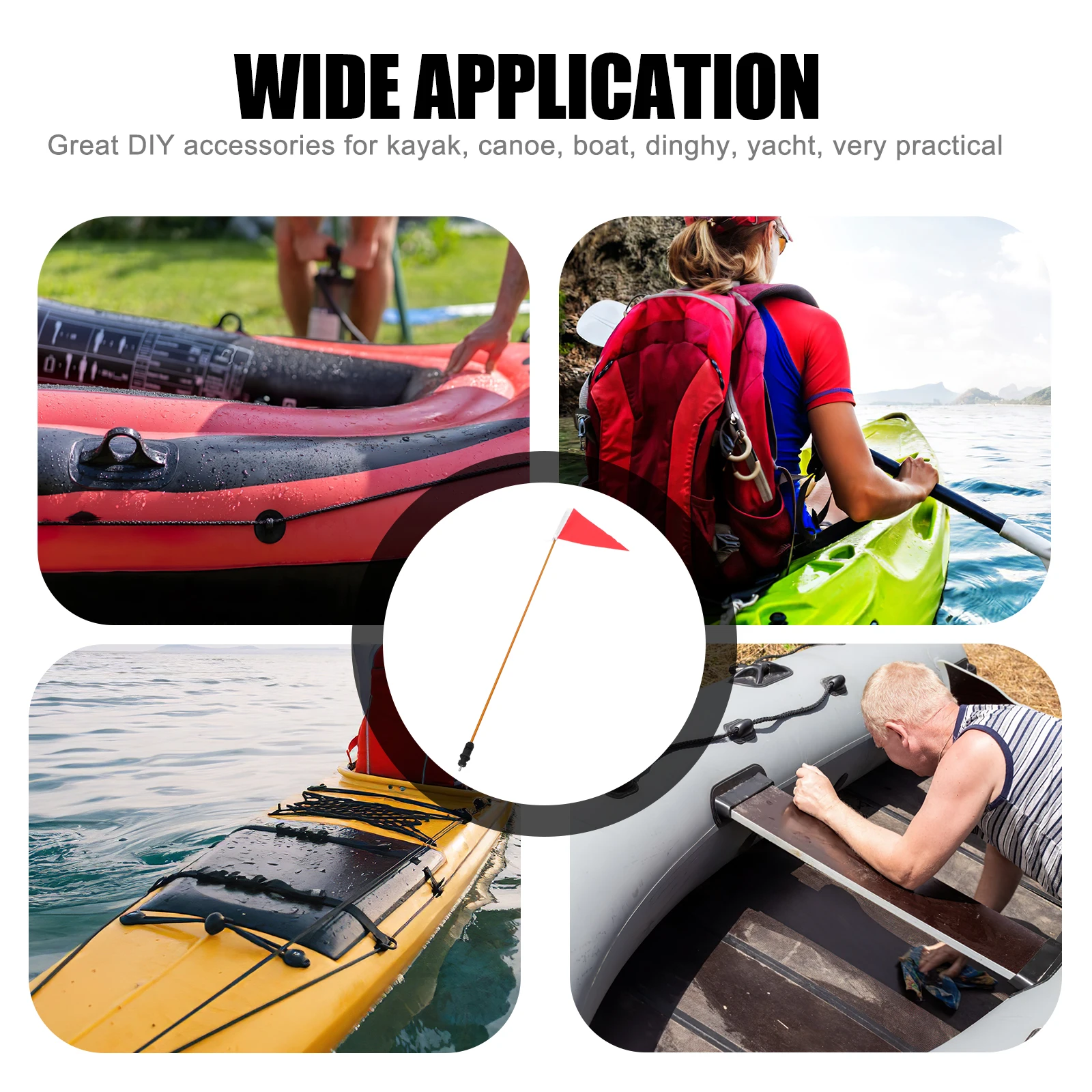 

1 set Kayak Safety Flag 4 Feet Polyester Folding Flagpole Holder Base Boat Accessory Warning Signal Kit Multi Function