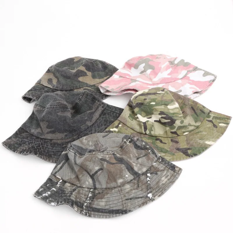 New Washed Cotton Camouflage Bucket Hat For Men And Women  Outdoor Travel Casual Sun Cap Panama Fisherman Hats Bob