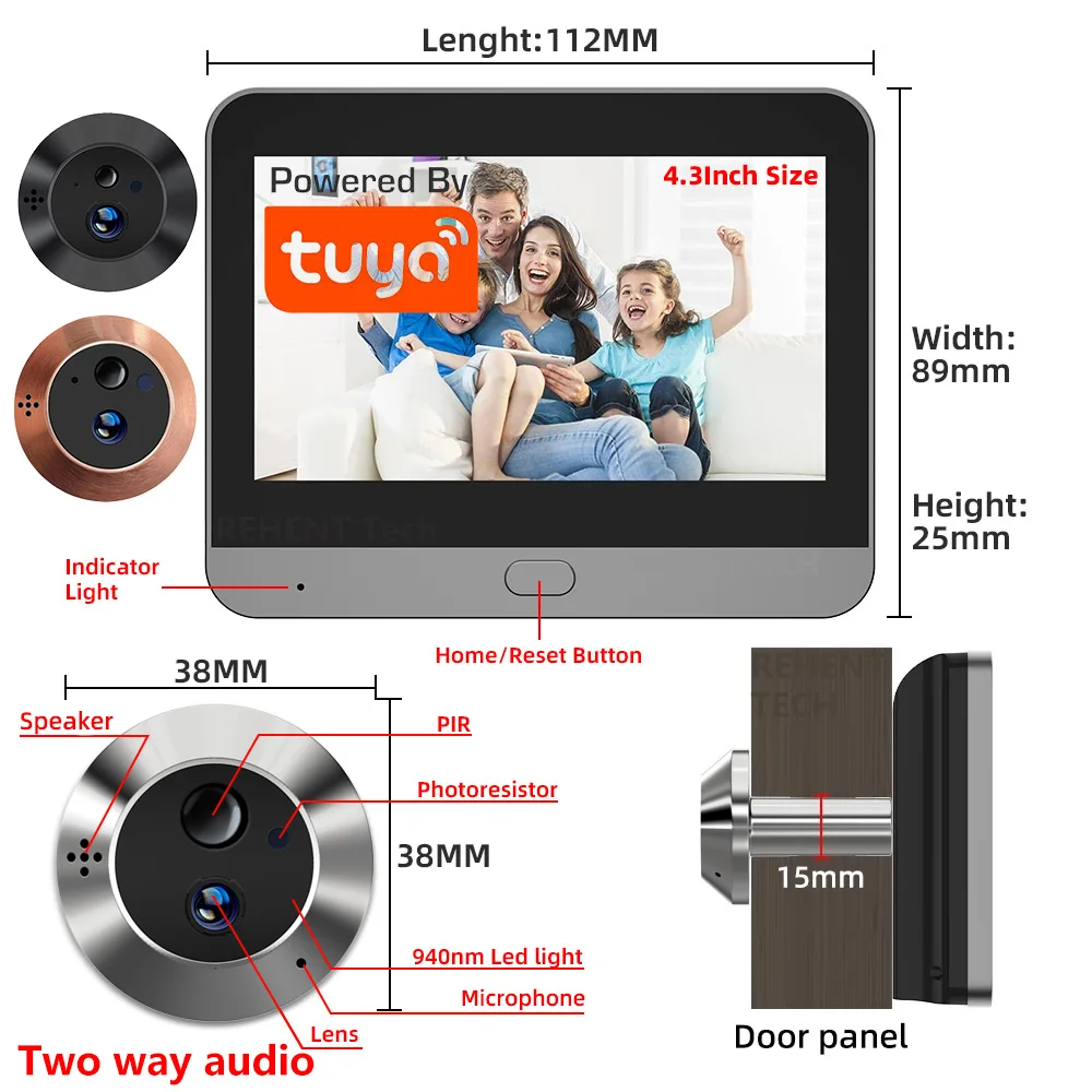 Mini Two Way Audio 3MP Tuya SmartLife APP WiFi Digital Door Eye Peephole Viewer Infrared 940NM Night Vision PIR Camera Wide View