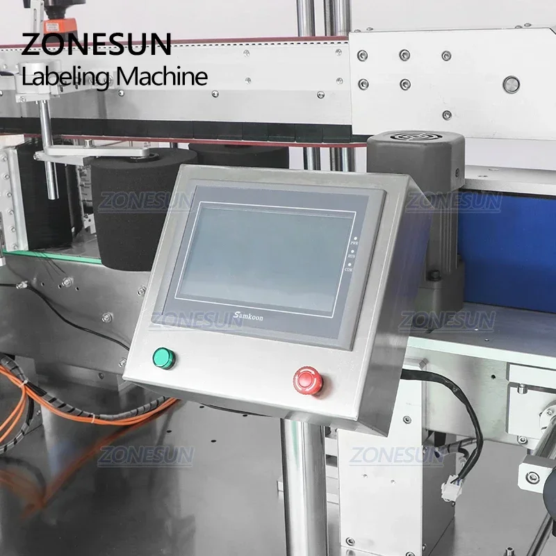 ZONESUN ZS-TB963 Vertical Automatic Shampoo Square Bottle Double Flat Sides Label Sticker Labeling Machine For Production Line