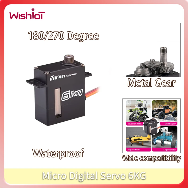 6KG Micro Digital Servo Metal Gear Coreless Motor 180 /270 Degree Angle Controllable 4.8-8.4V Servos for SCX10 Trax Trx4 Trx6