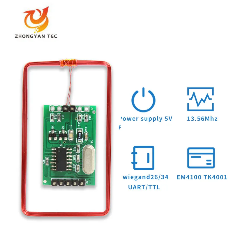 

125khz RFID EM4100 ID Card Wiegand 26 34 Embedded Smart Card Reader Module