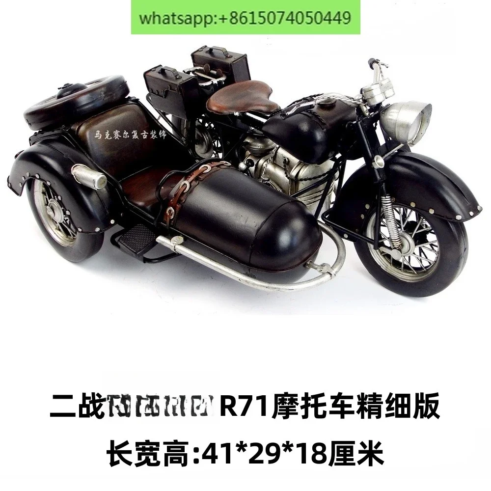 

Vintage World War II R71 three-wheeled motorcycle model, home decoration wrought iron ornament gift