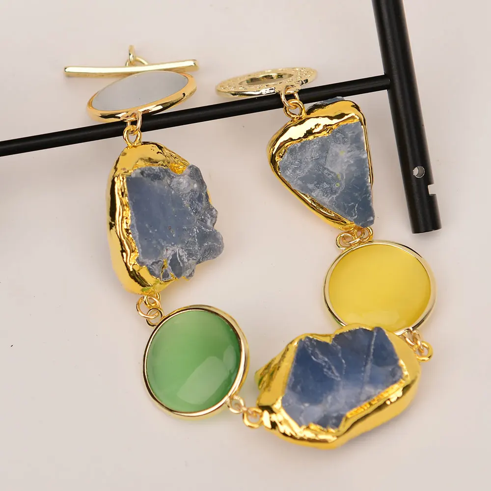 G-G الأزرق الطبيعي Iolite Cordierite حجر مزيج اللون القط العين عملة الخرز سوار