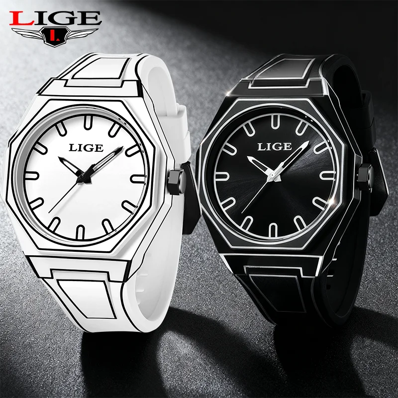 

LIGE Men Quartz Watch Hot Sale Silicone Comic Design Classic Anime Lines Watches for Men Strap Sport Watches Man Plastic Clock
