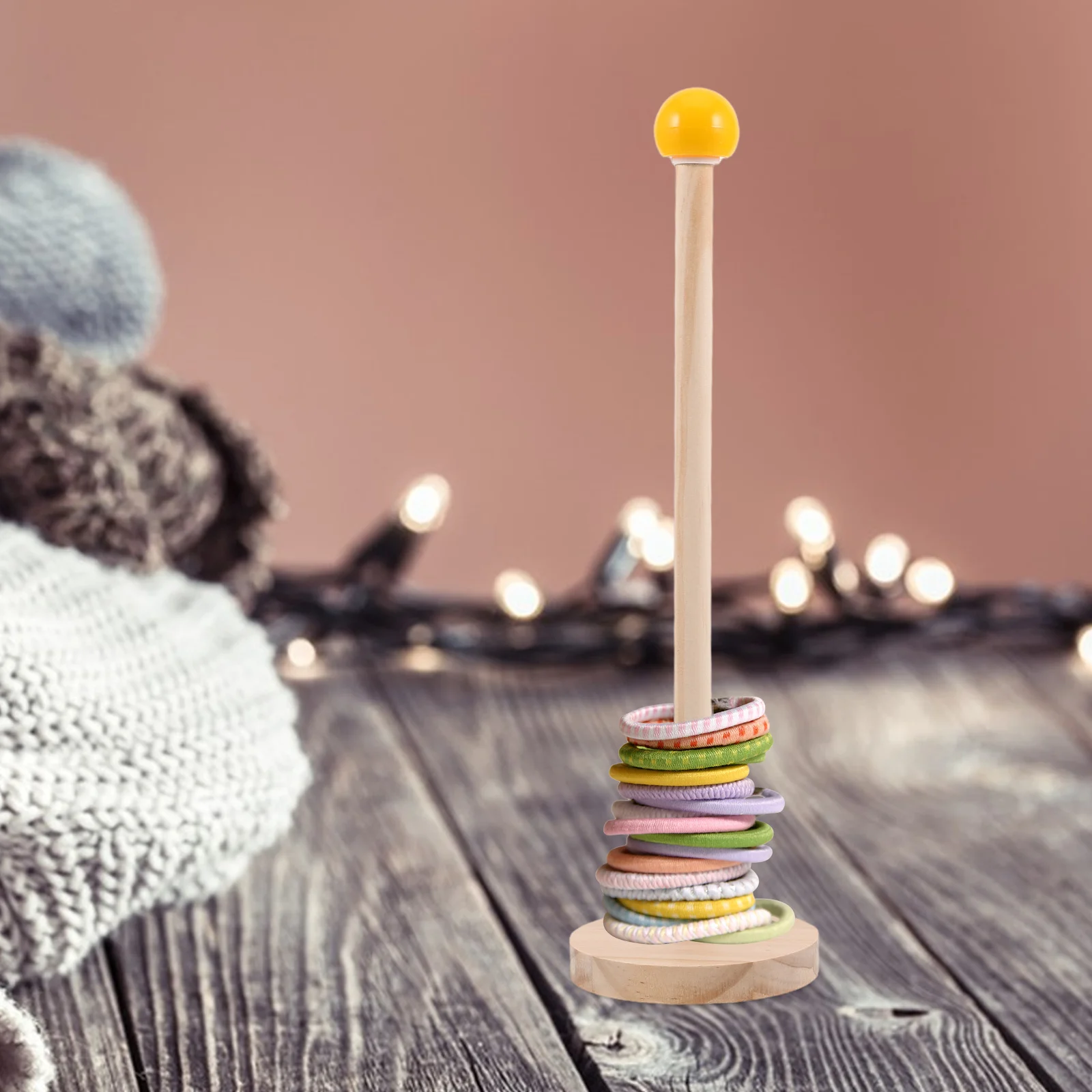 

Wooden Scrunchies Organizer Stand Hair Ties Storage Display Rack Ball Shape Design Vertical Tower For Girls Hair