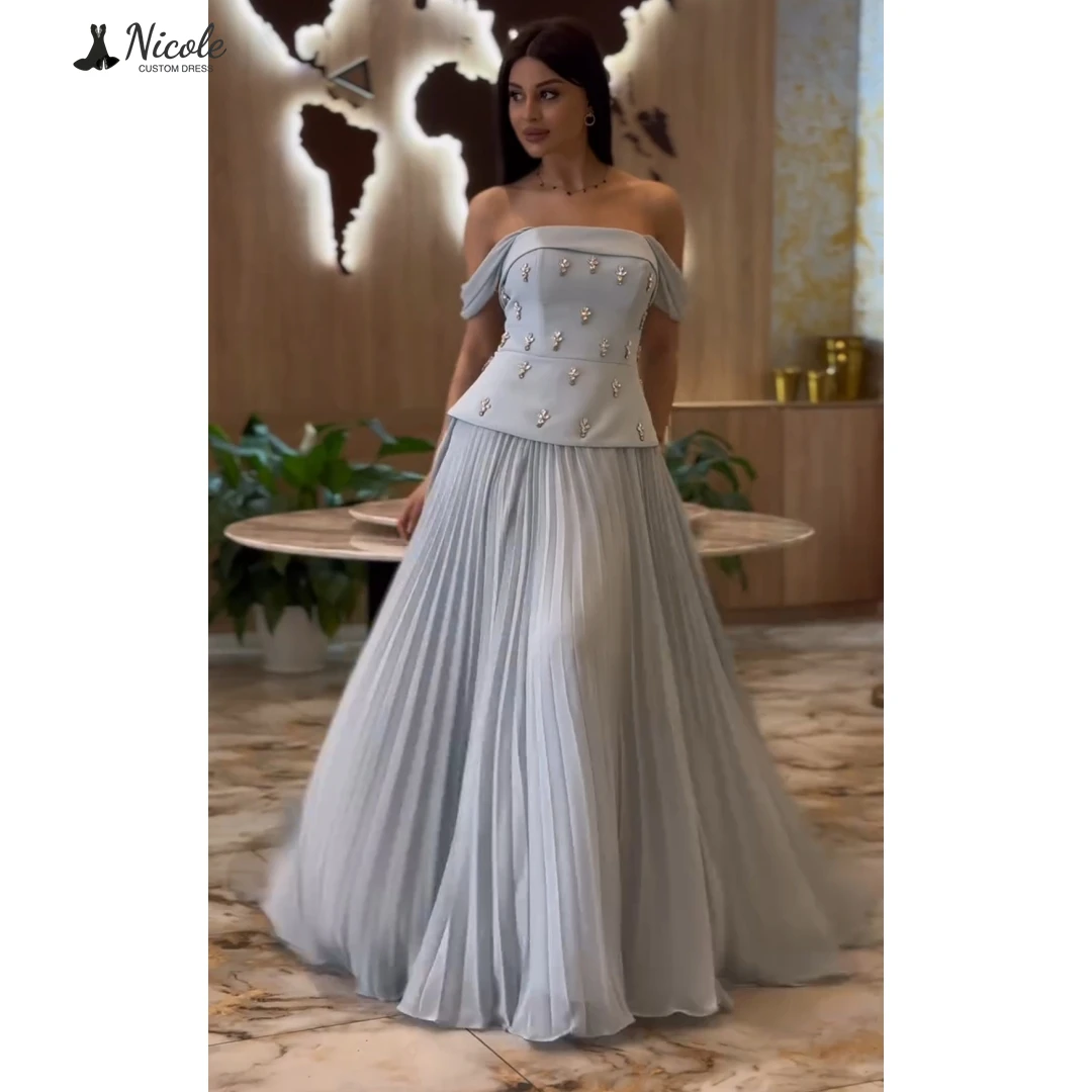 

Nicole Evening Dresses Woman Elegant Wedding Guest Dresses for Special Occasions Candle Line A Custom Made Bead Embroidery Prom