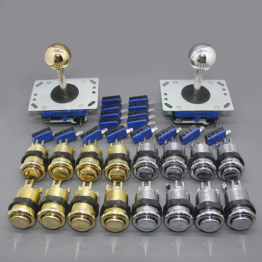 Arcade DIY KIT 2 Player Set Gold/Silver Plated Happ Push Button Zippy Stype 8 Way Joystick For PC Rasberry Pi Diy Parts