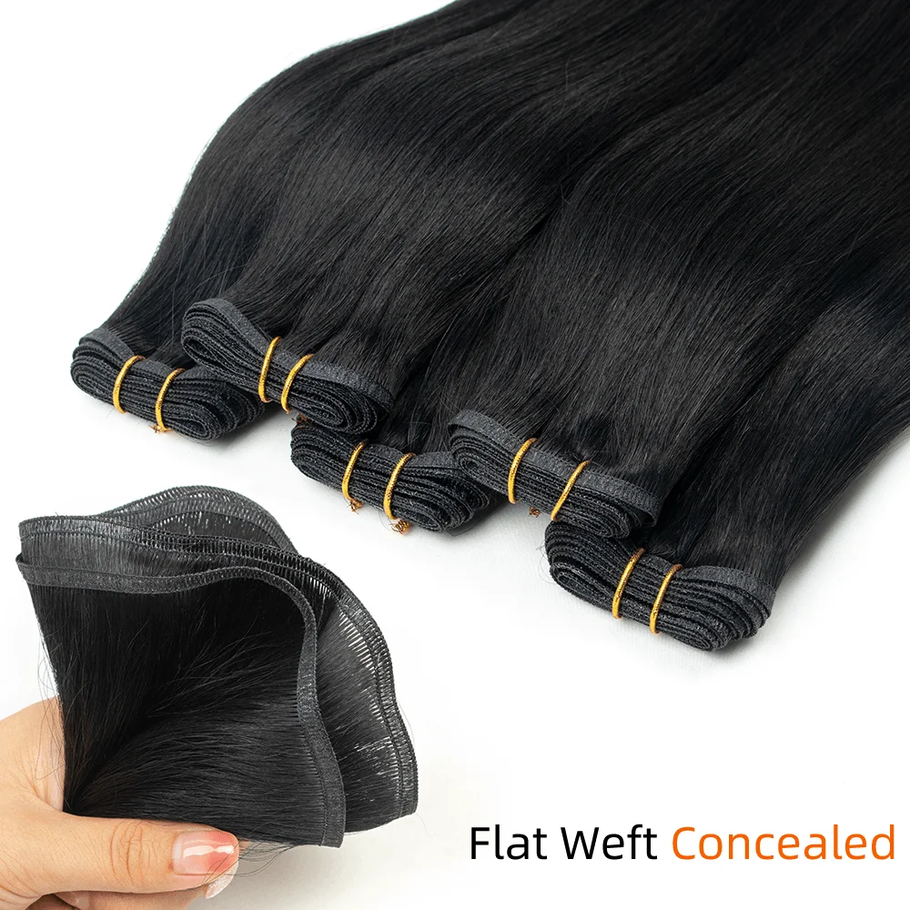 

Natural Black Ribbon Flat Weft Human Hair Extensions Sew In Straight Human Hair Bundles Silk Flat Hair Weaves Custom 3-7 days
