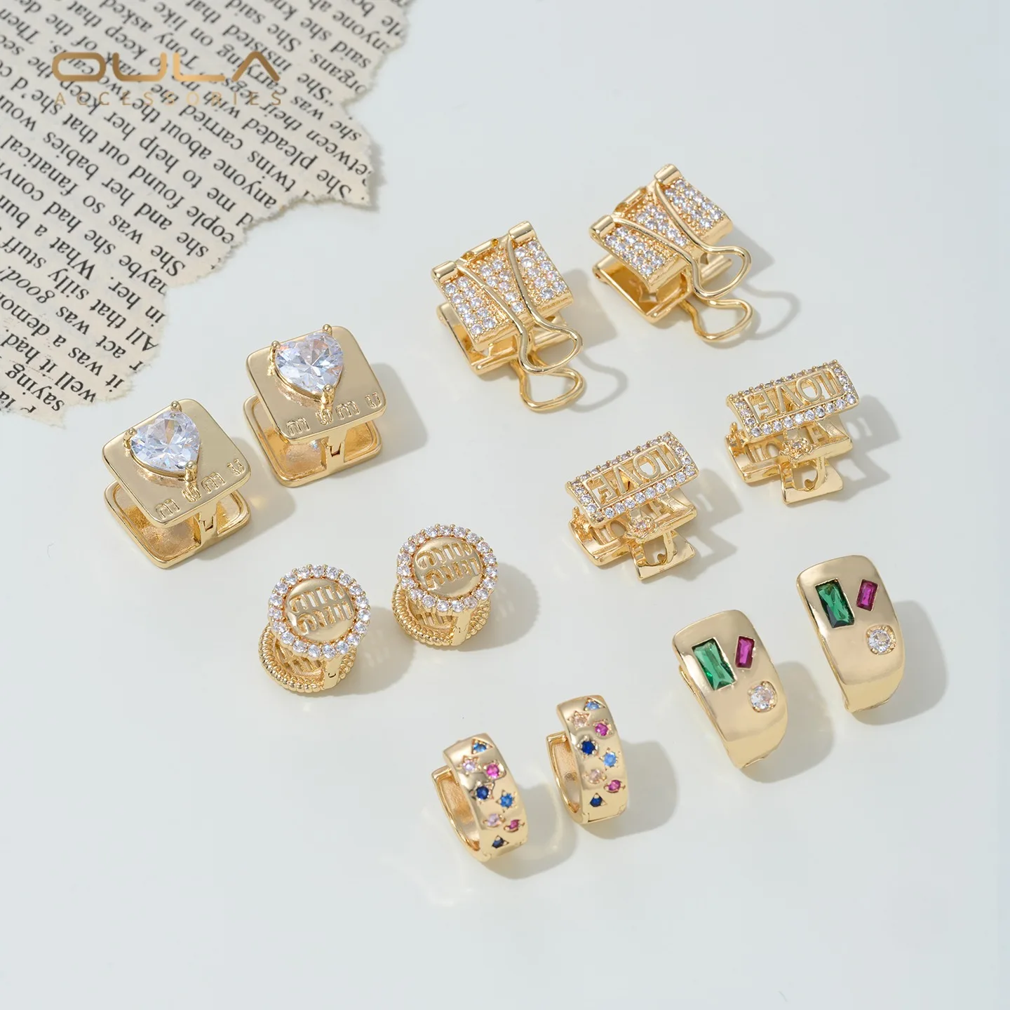 1pair 14K Genuine Gold and Zirconium Inlaid Simple Ear Rims, Plain Rims, High-end, Light Luxury Diy Earrings, Ear Buckles