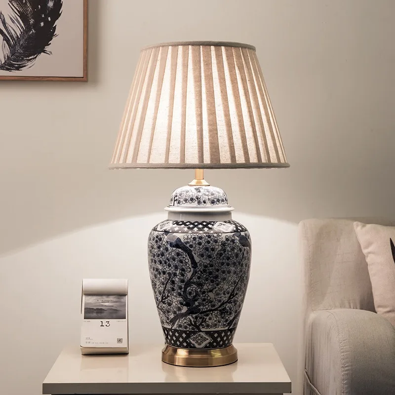 Chinese Style Ceramic Floor Lamps Blue And White Porcelain Neoclassical LED Table Lights Bedroom Bedsides Villa Teahouse Parlor