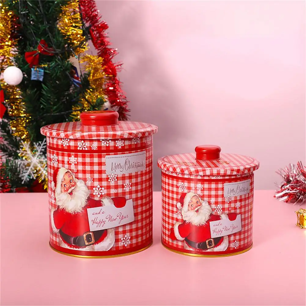 Christmas Candy Gift Box 2PCS Tinplate Sweet Jar Metal Box With Lids For Sweet Cookie Candy Storage Christmas Party Supplies