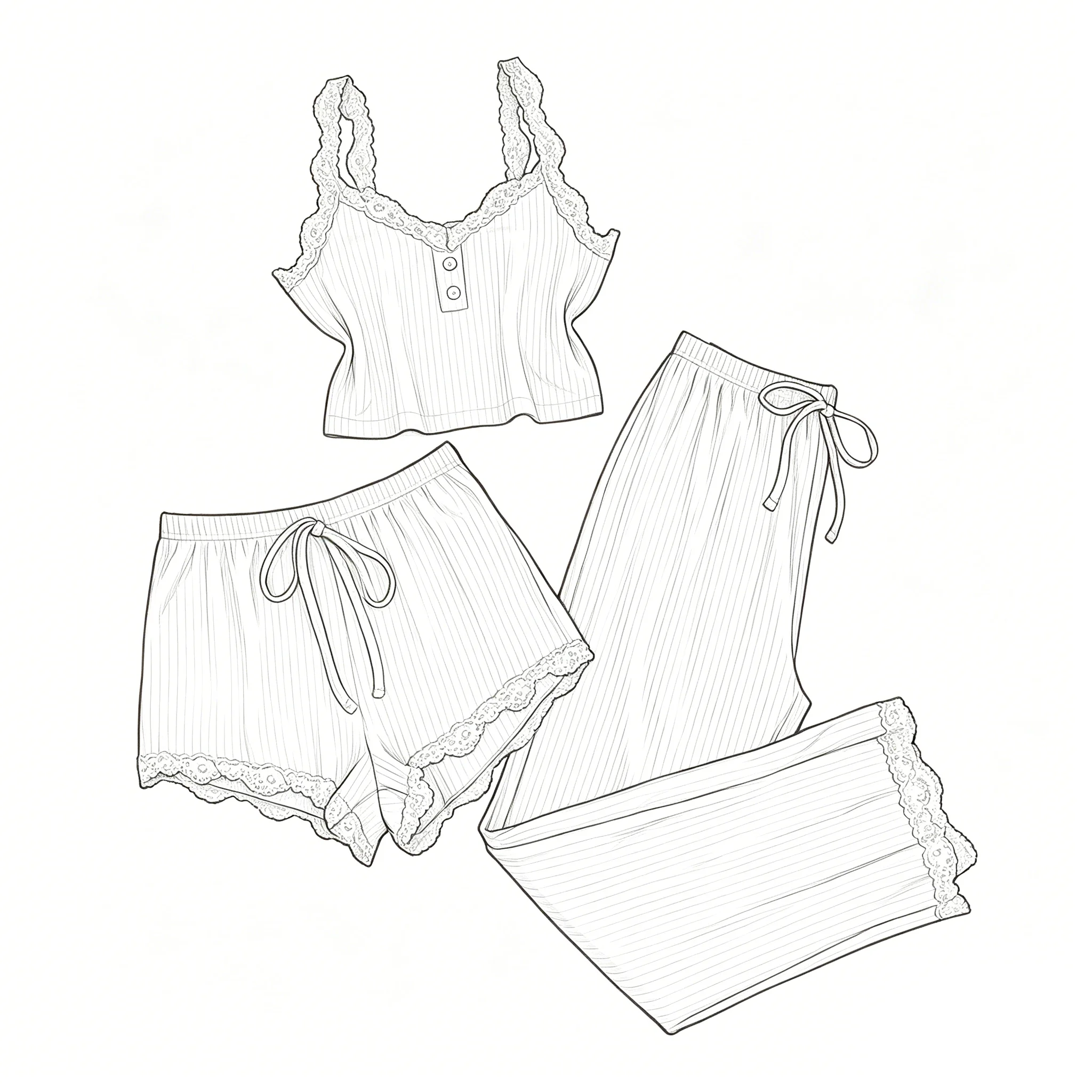 New Women's two-piece pajama set with solid color lace edging sexy slim fit suspender and pants soft and comfortable pajamas set