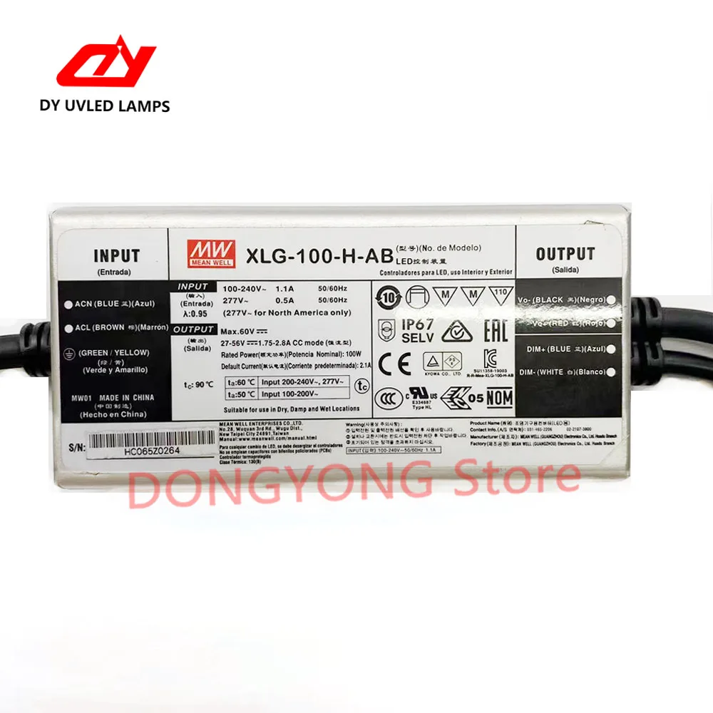 XLG-100-H-AB LED Driver 27-56V 1.75-2.8A Metal Case Box Power Adapter Supply UV Light Power 100W Constant power Mode LED Driver