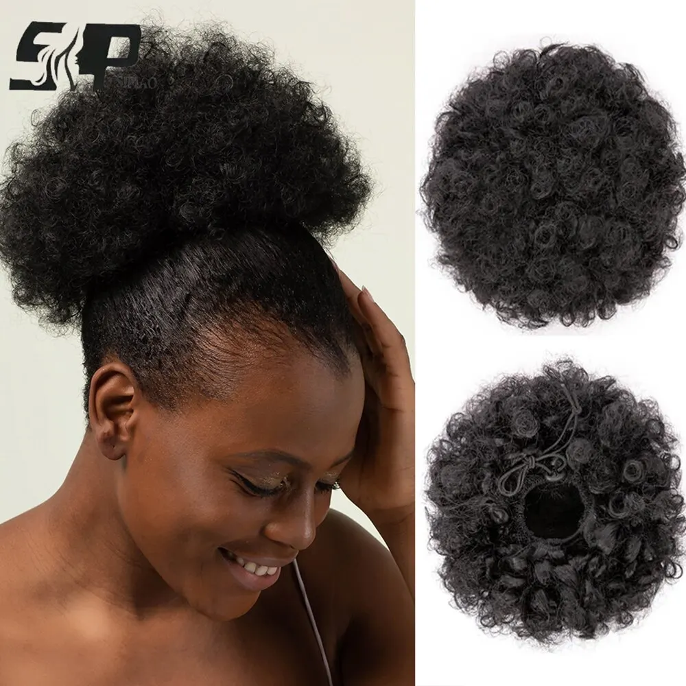 Sp 10 Zoll synthetische kurze afrikanische Locken afrikanische Brötchen Haar tasche afrikanische Blase Curl Brötchen Pferdes chwanz Haar verlängerungen