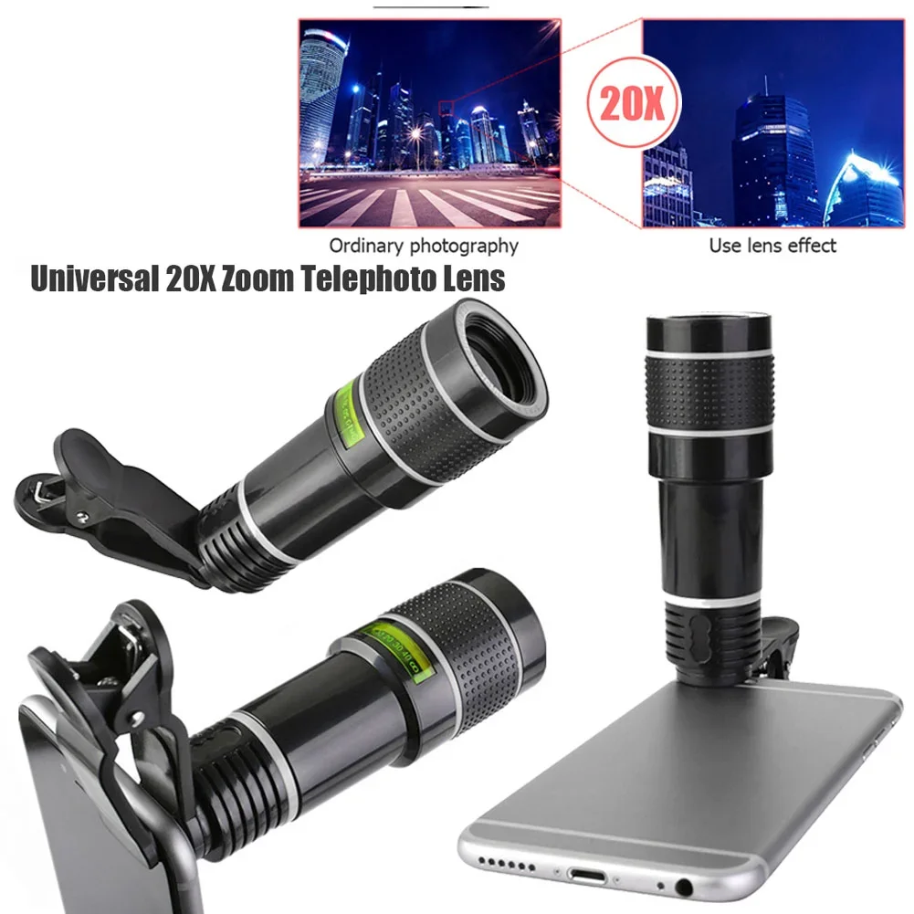 

Универсальный HD 20X/12X/8X сменный оптический зум-камера, внешний объектив телескопа с зажимом для мобильного телефона для часов, игра с пейзажем