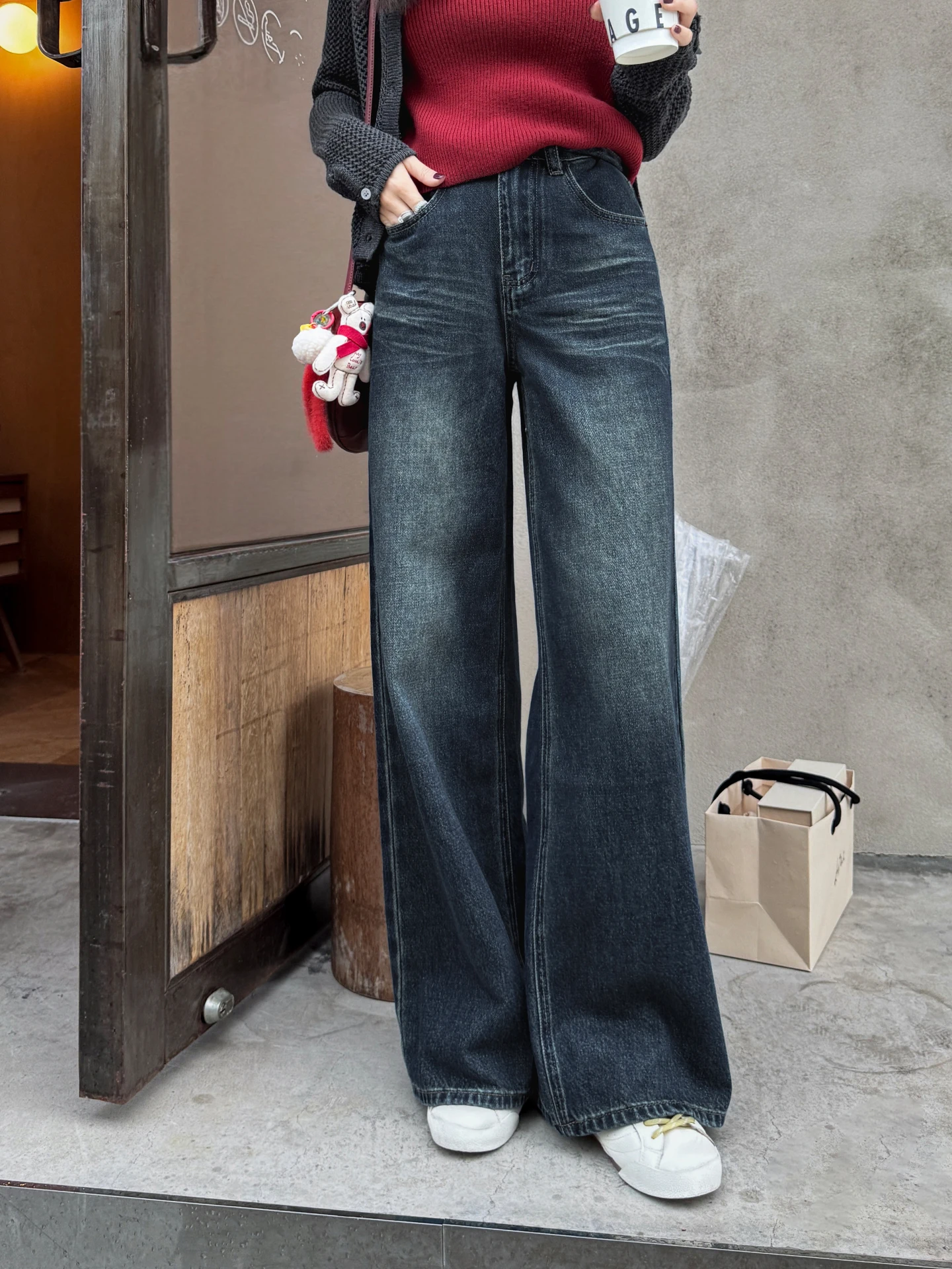 

Джинсы женские с высокой талией, свободного кроя, в стиле ретро, модные, уличные, осенне-зимние, новинка, прямые джинсовые брюки