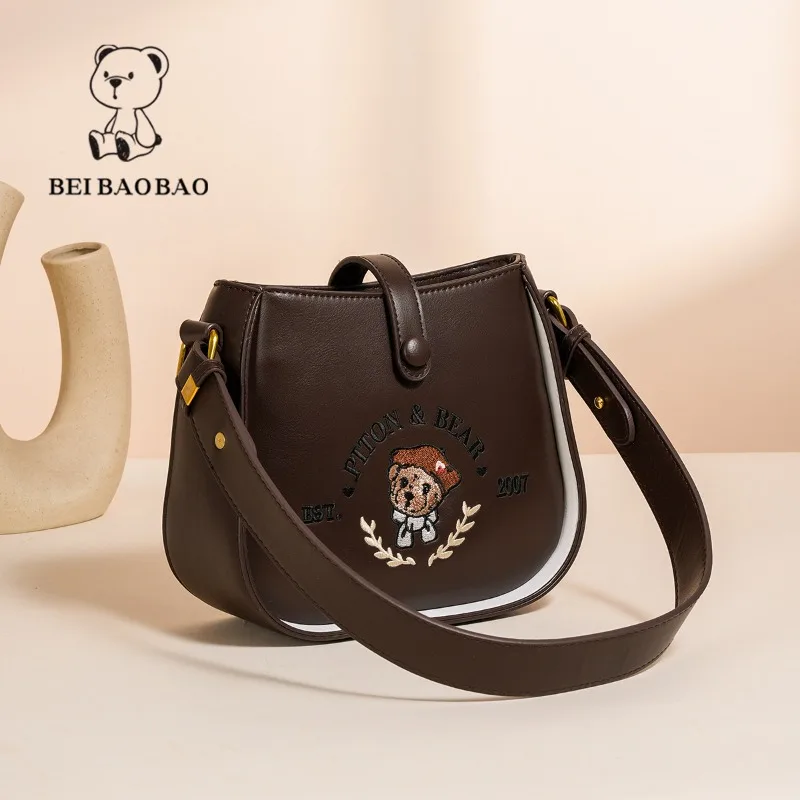 

Autumn Winter Retro Shoulder Bag Underarm Bags 2025 New Coffee Color Apricot High-quality Leather Bear Crossbody Bags for Women
