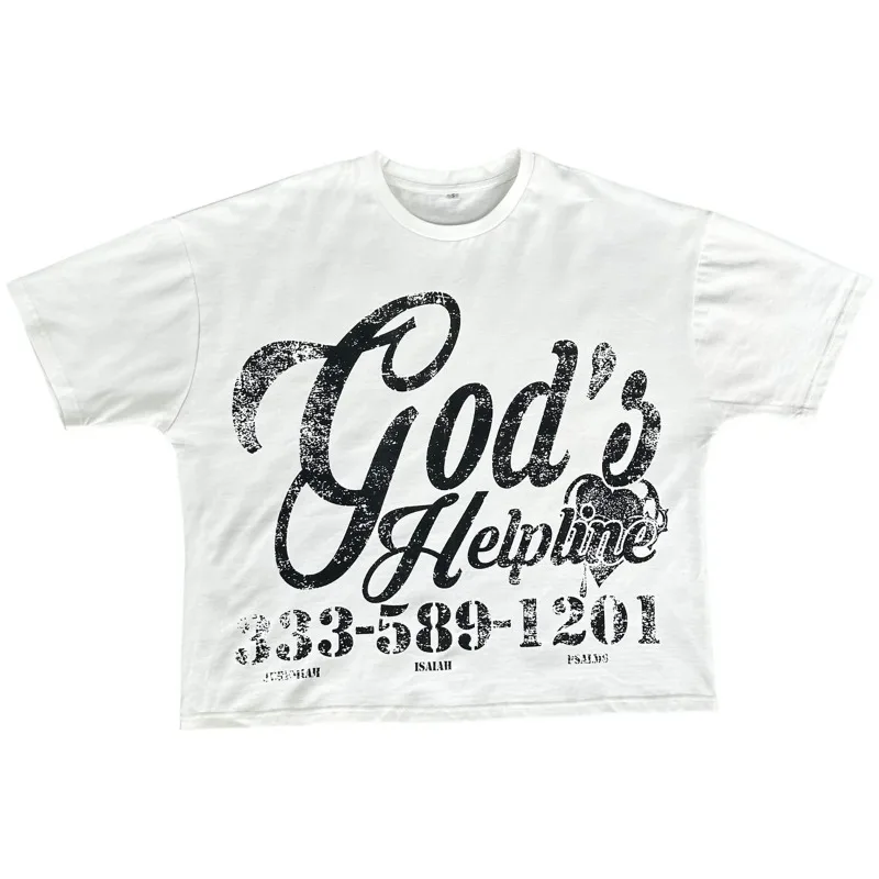 

White God Helpline Tee Y2K Men sweatshirt Trendy Pattern Color Change Print Solid Color Unisex Tshirt American style casual tops