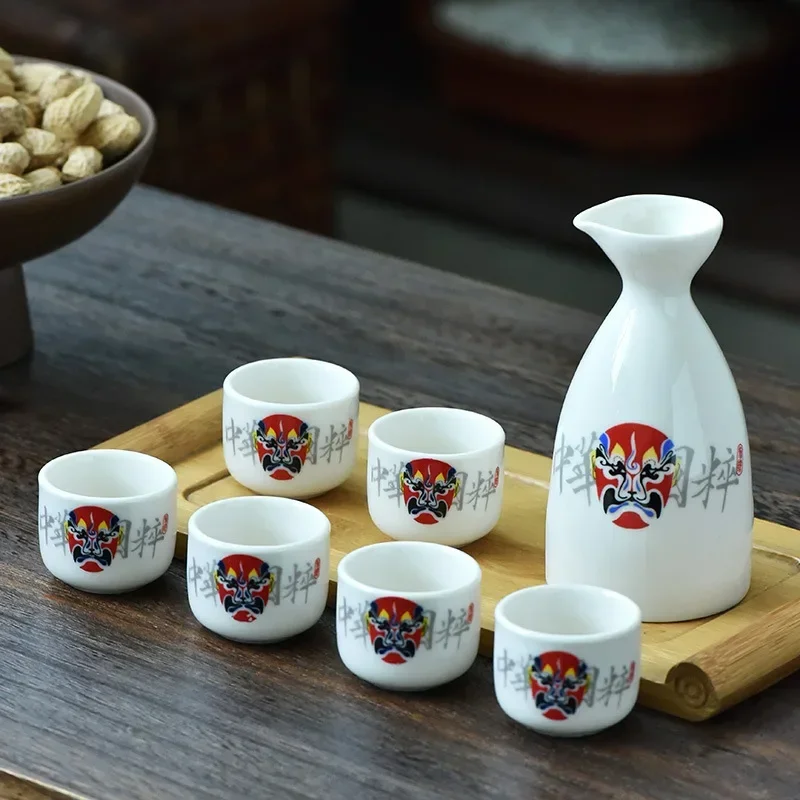 7Pcs Ceramics Chinese Style Sake Pot Cups Set  Home Kitchen Office Flagon Liquor Cup Drinkware Creative Barware Gifts 2025 New